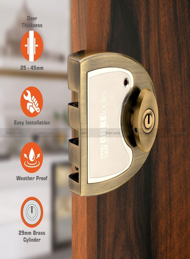 دوق قفل باب ديوك فيرتيبولت يودا | مقاوم للعوامل الجوية | سمك الباب من 25 إلى 45 مم | سهل التركيب | أسطوانة نحاسية 29 مم | قفل 2CK | نحاس عتيق - Image 2